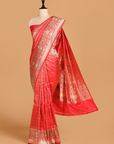 Tomato Red Brocade Saree in Silk