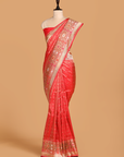 Tomato Red Brocade Saree in Silk