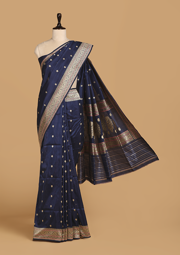 Navy Blue Butti Saree in Silk