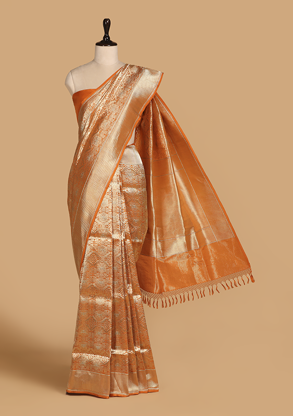 Orange Brocade Saree in Silk