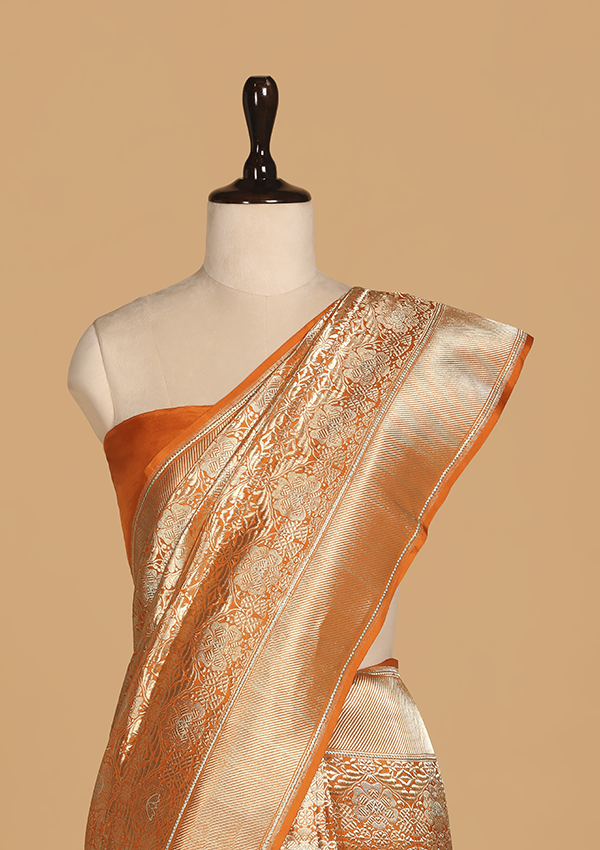 Orange Brocade Saree in Silk