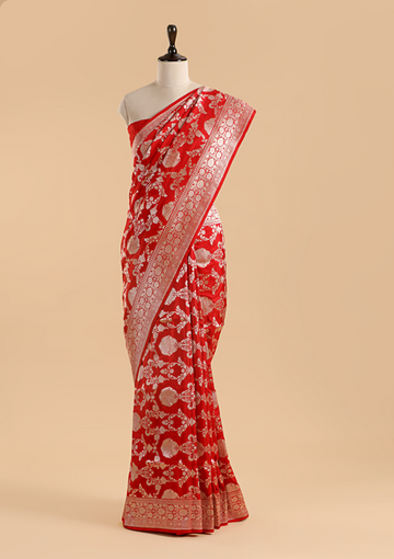 Red Jaal Saree in Silk