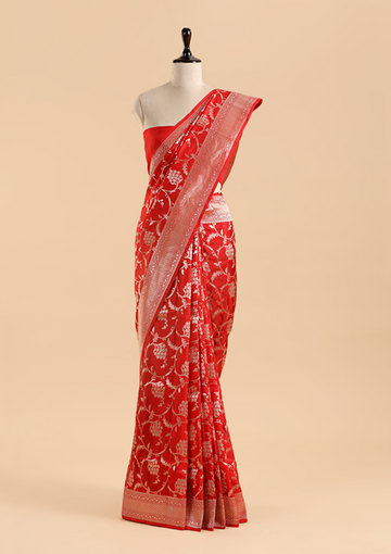 Red Jaal Saree in Silk