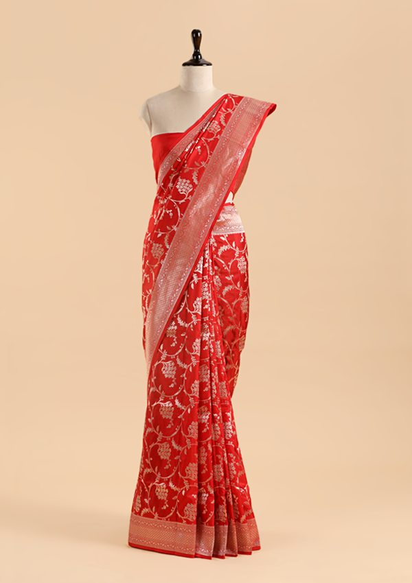 Red Jaal Saree in Silk