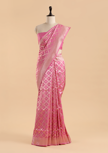 Pink Jaal Saree in Silk