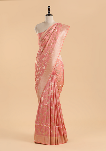 Gajar Pink Jaal Saree in Silk