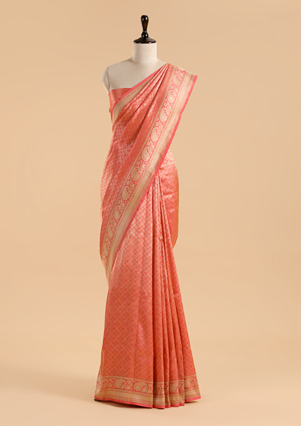 Orange Brocade Saree In Silk