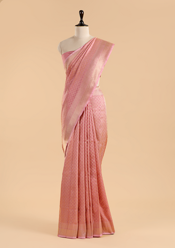 Light Pink Brocade Saree In Silk