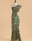 Bottle Green Brocade Saree In Silk