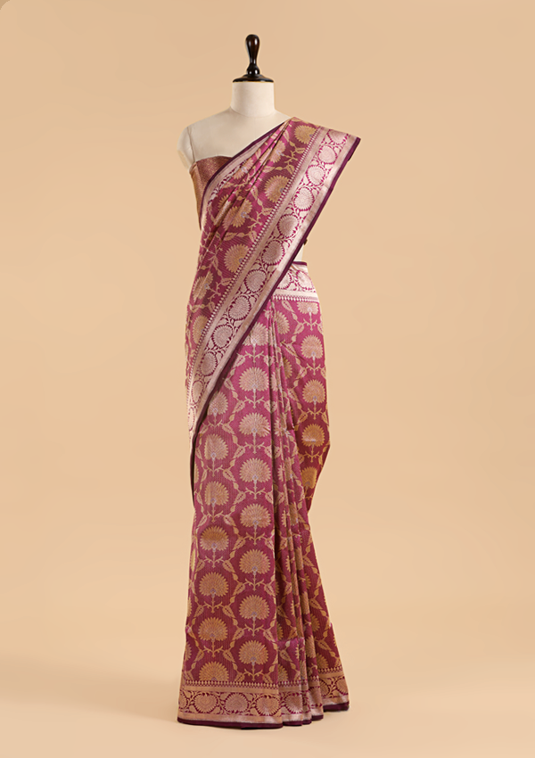 Wine Brocade Saree In Silk