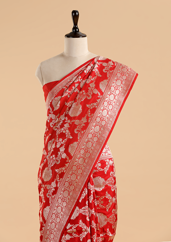 Red Jaal Saree in Silk