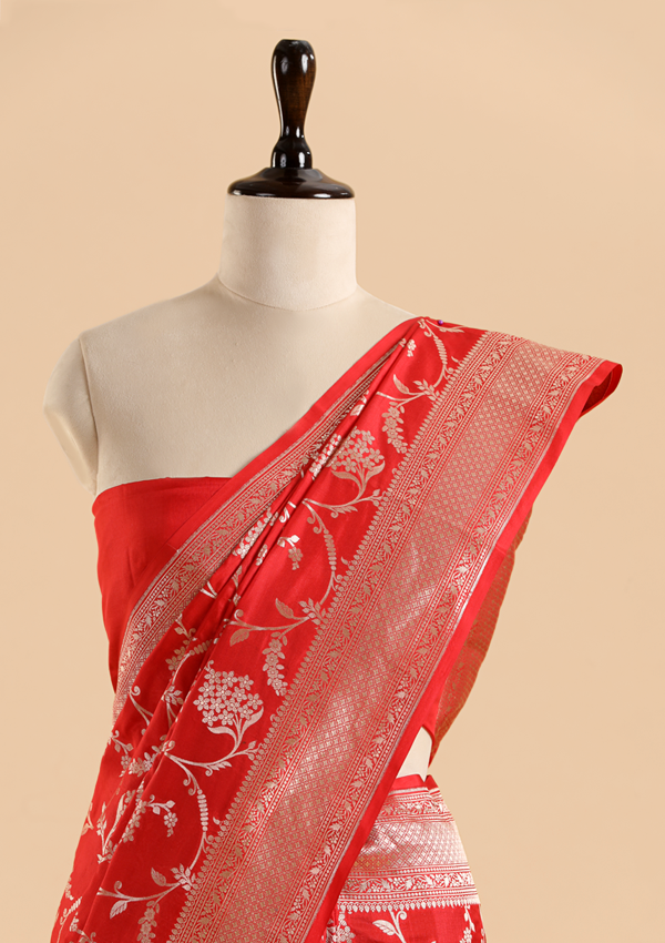 Red Jaal Saree in Silk