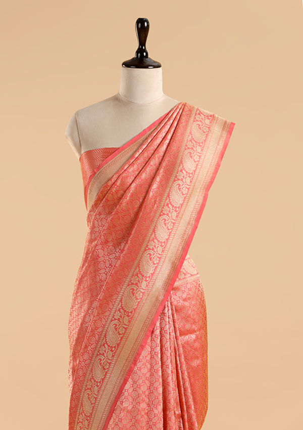 Orange Brocade Saree In Silk