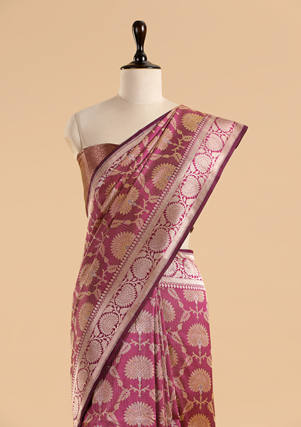 Wine Brocade Saree In Silk