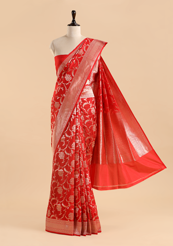 Red Jaal Saree in Silk