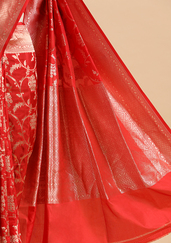 Red Jaal Saree in Silk