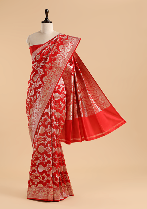 Red Jaal Saree in Silk