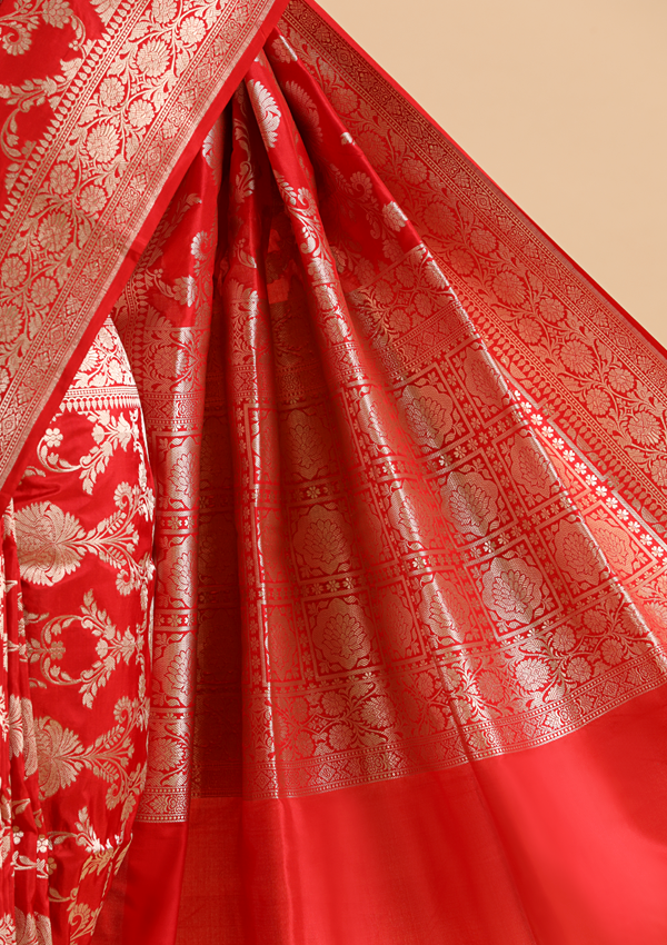 Red Jaal Saree in Silk