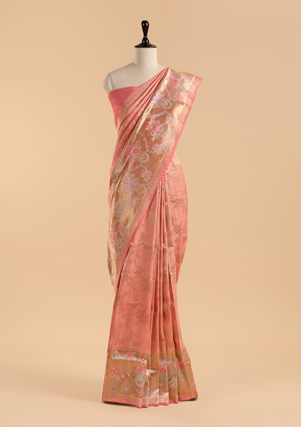 Peach Jaal Saree in Georgette Tussar