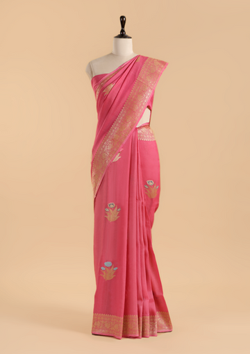 Gajar Pink Butta Saree in Georgette Tussar