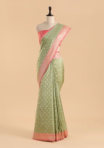 Pista Green Patola Pallu Saree in Silk