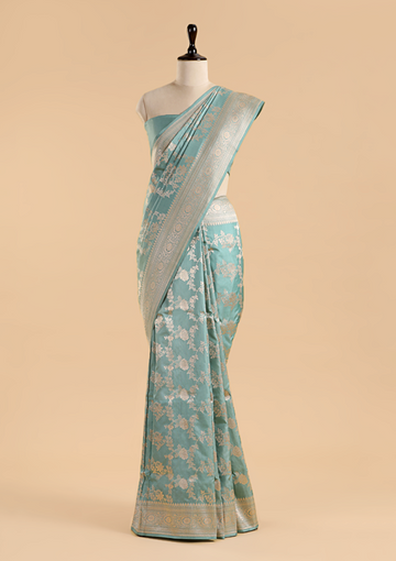 Sky Blue Jaal Saree in Silk