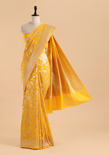 Golden Yellow Jaal Saree in Silk