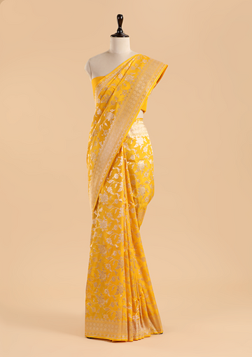 Golden Yellow Jaal Saree in Silk