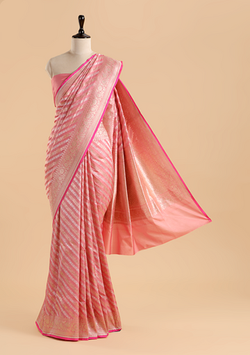 Light Pink Lehariya Saree in Silk