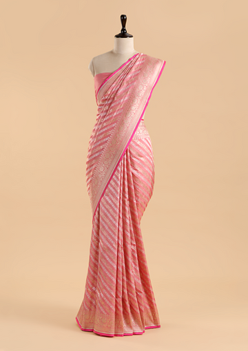 Light Pink Lehariya Saree in Silk