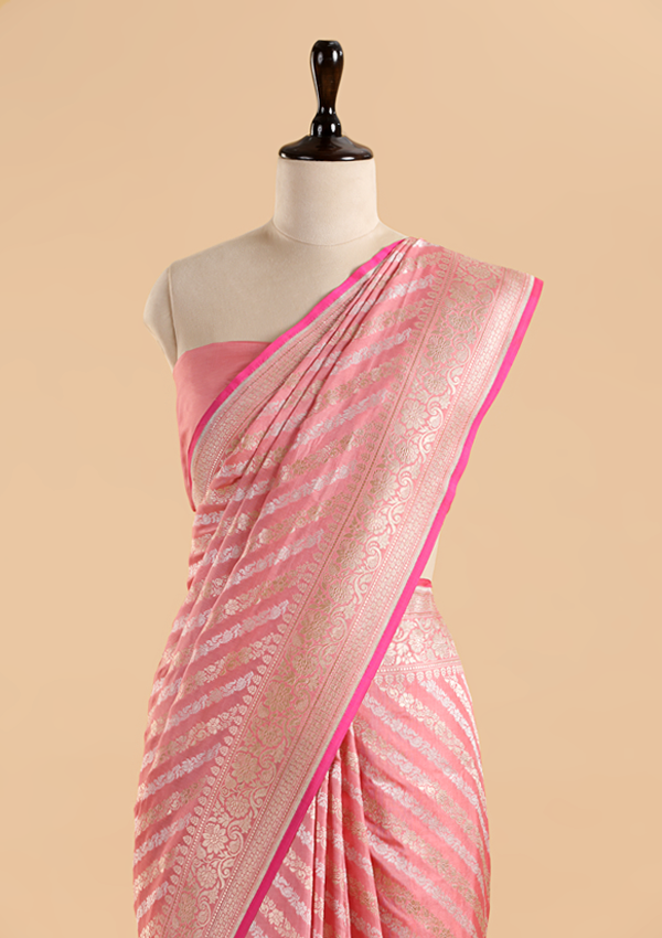 Light Pink Lehariya Saree in Silk