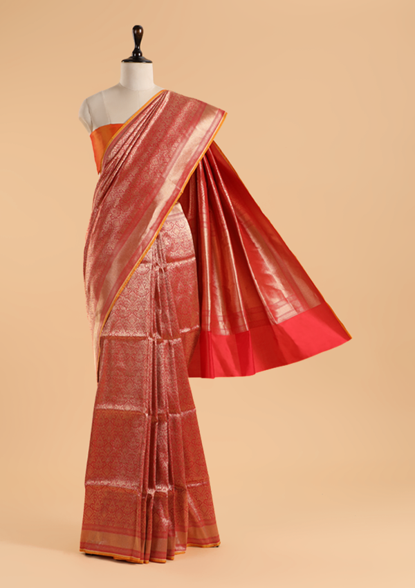 Red Brocade Saree in Silk