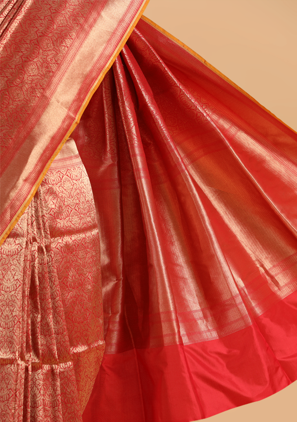 Red Brocade Saree in Silk