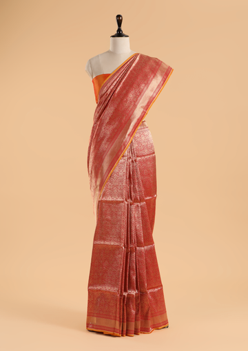 Red Brocade Saree in Silk