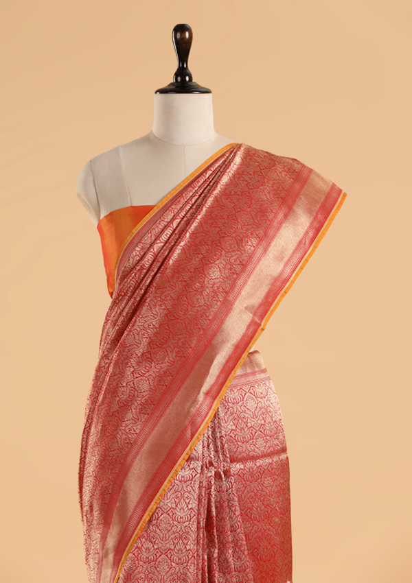 Red Brocade Saree in Silk