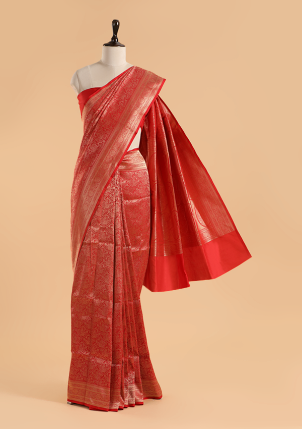 Red Brocade Saree in Silk