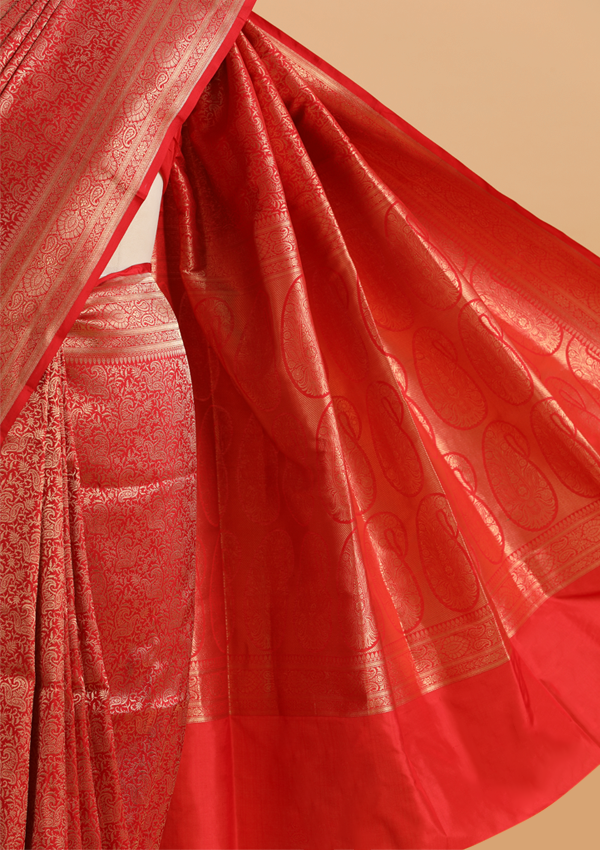 Red Brocade Saree in Silk