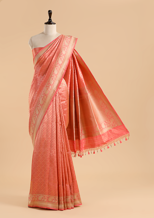 Orange Brocade Saree In Silk