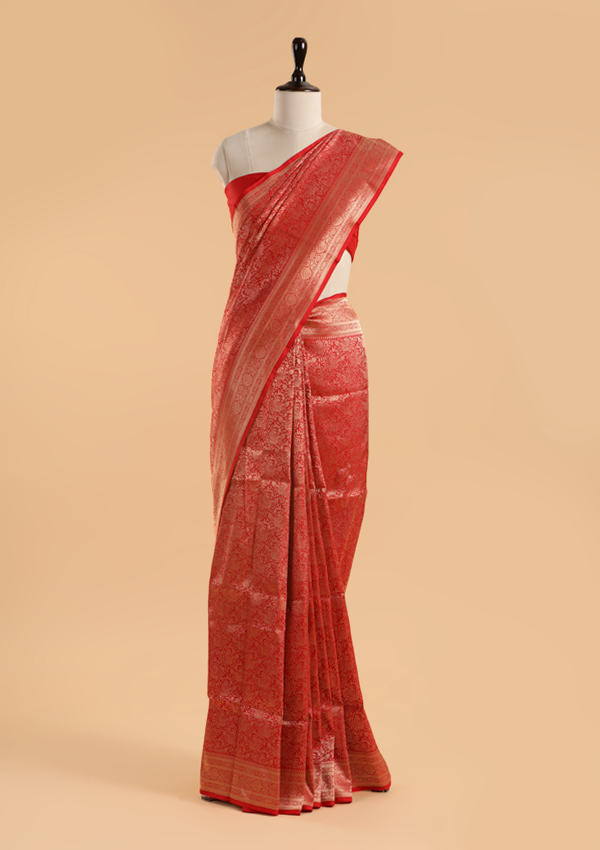 Red Brocade Saree in Silk