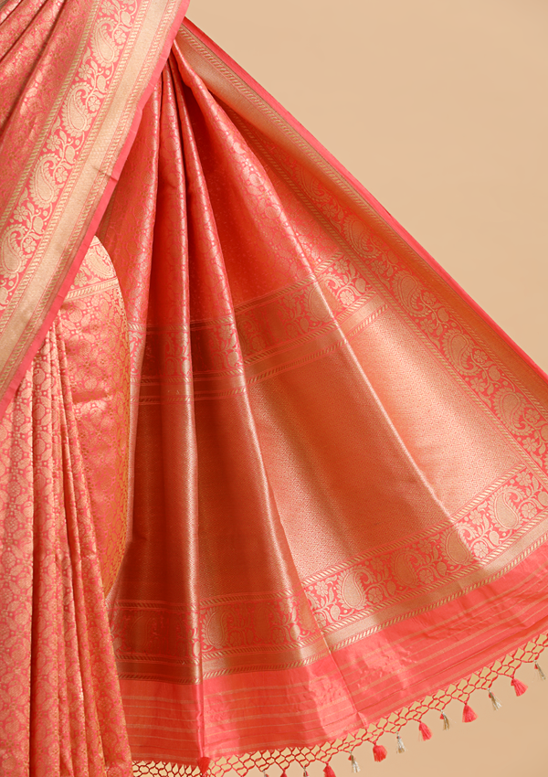 Orange Brocade Saree In Silk