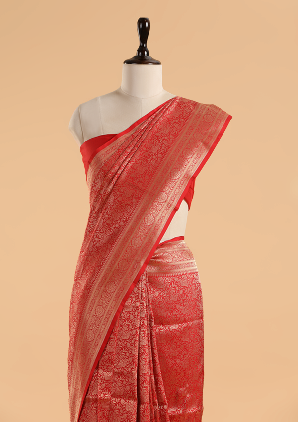 Red Brocade Saree in Silk