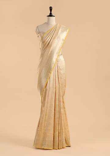 Cream Brocade Saree In Silk