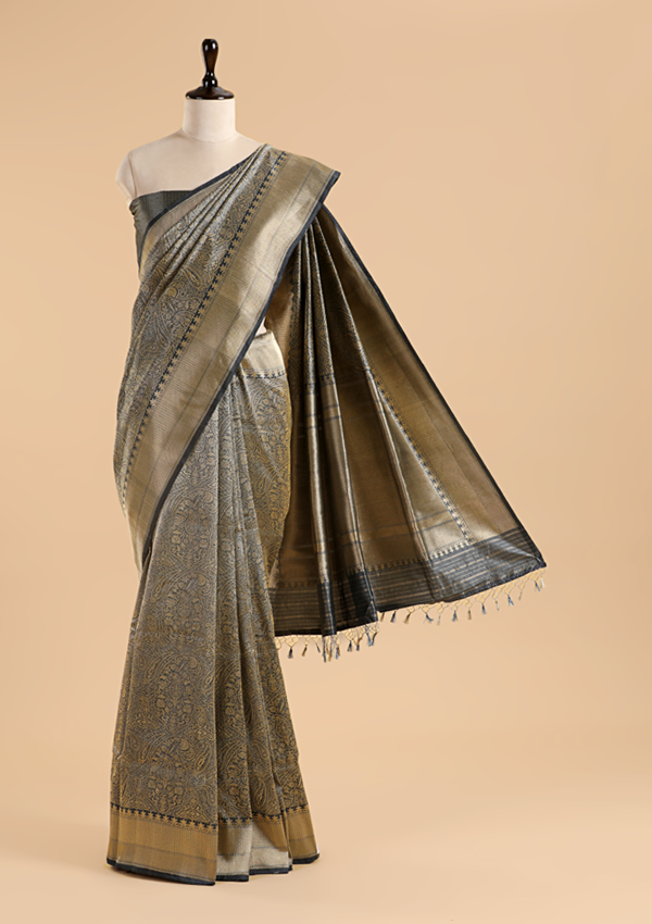 Grey Brocade Saree In Silk