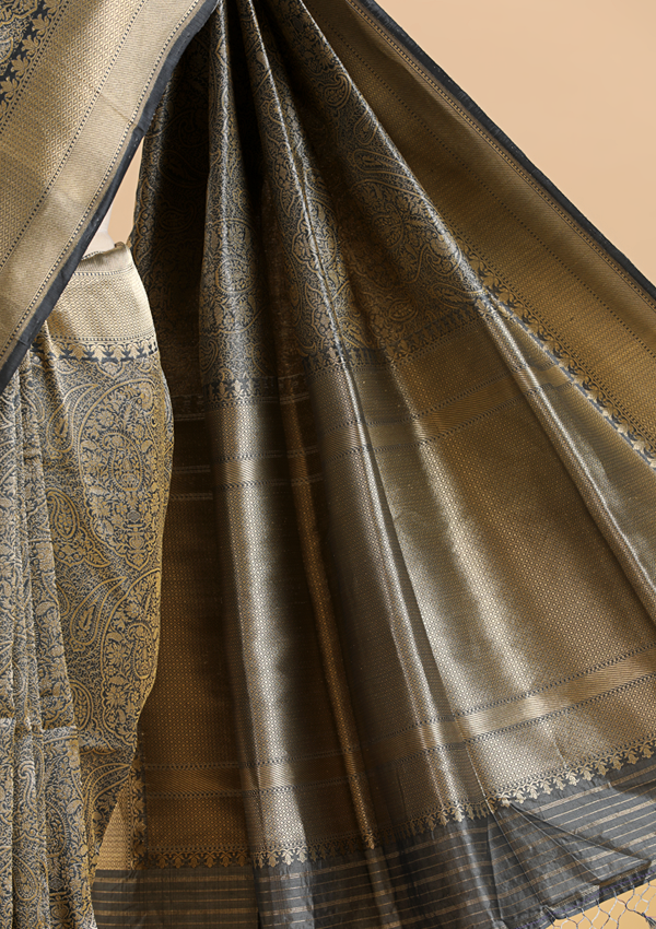 Grey Brocade Saree In Silk