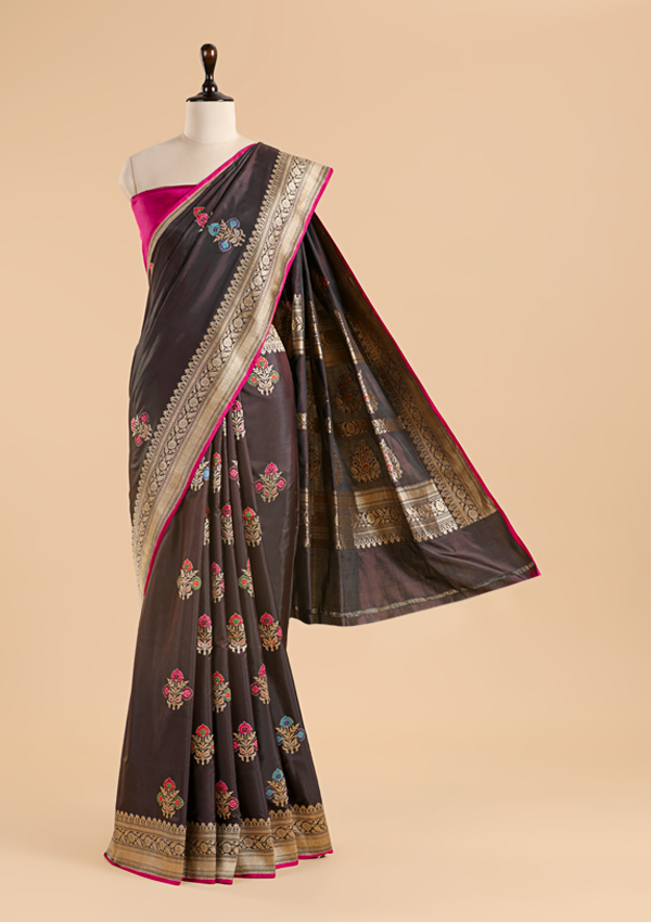 Brown Butta Saree in Silk