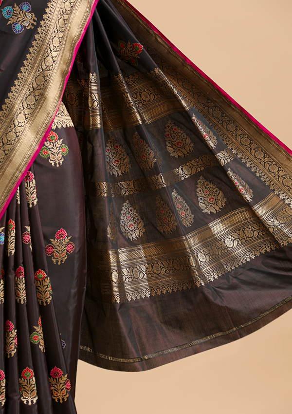 Brown Butta Saree in Silk