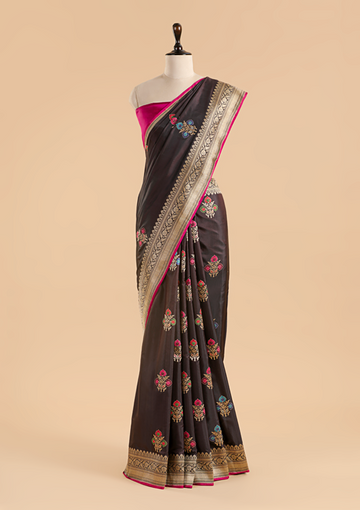 Brown Butta Saree in Silk