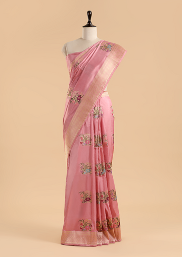 Light Pink Butta Saree in Silk