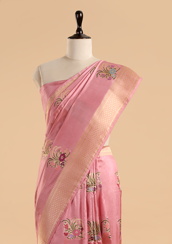 Light Pink Butta Saree in Silk