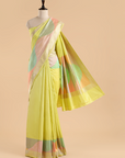 Lemon Yellow Plain Saree in Silk